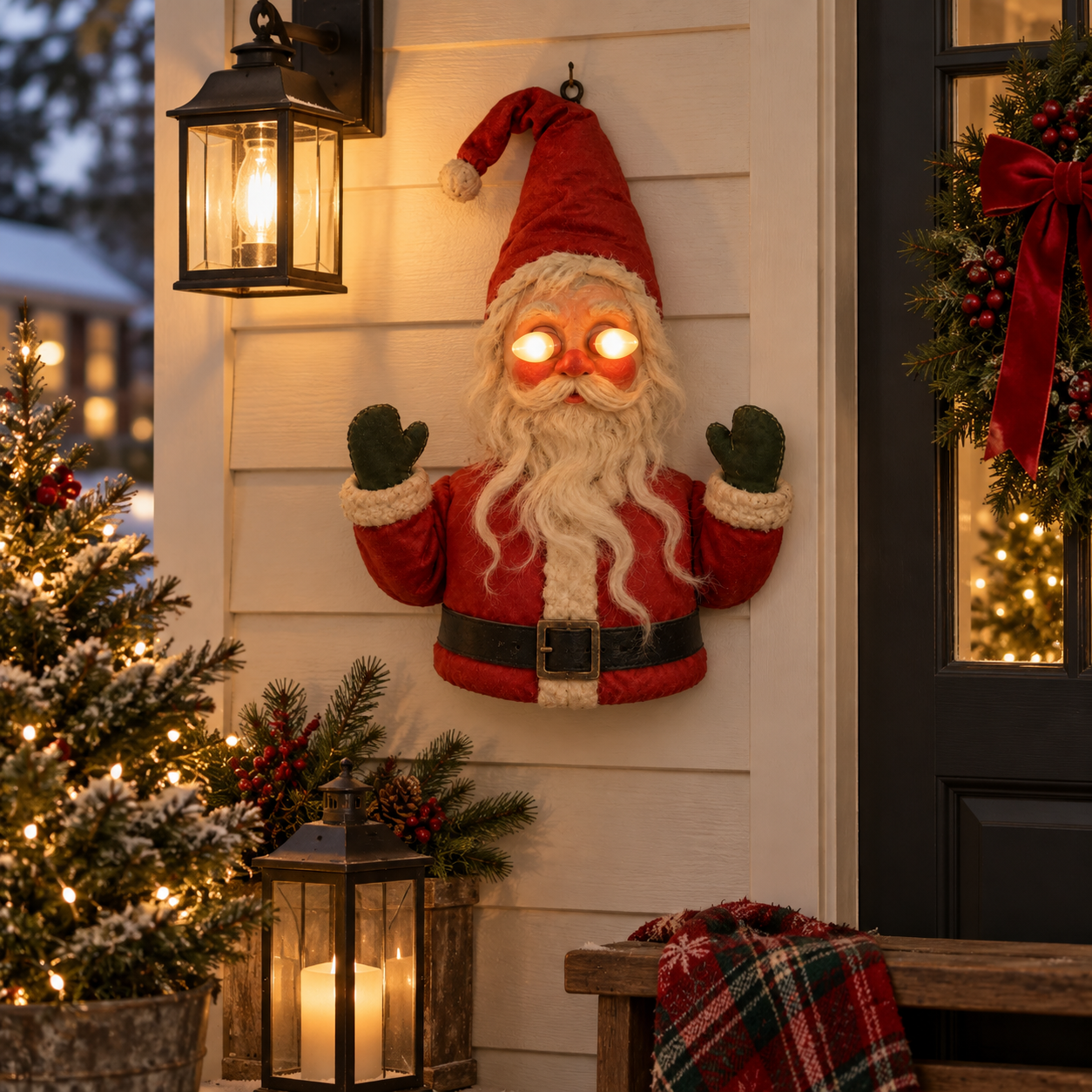 Santa on covered Christmas porch